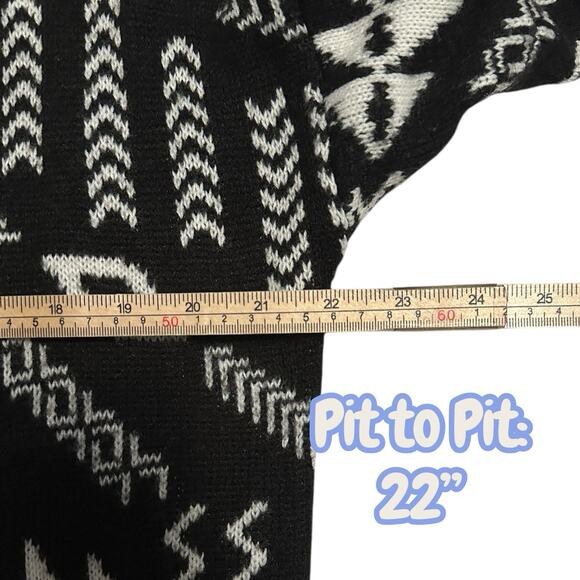 H&M Black White Jacquard Knit Open Front Longline Cardigan Women’s S Aztec - Picture 7 of 9